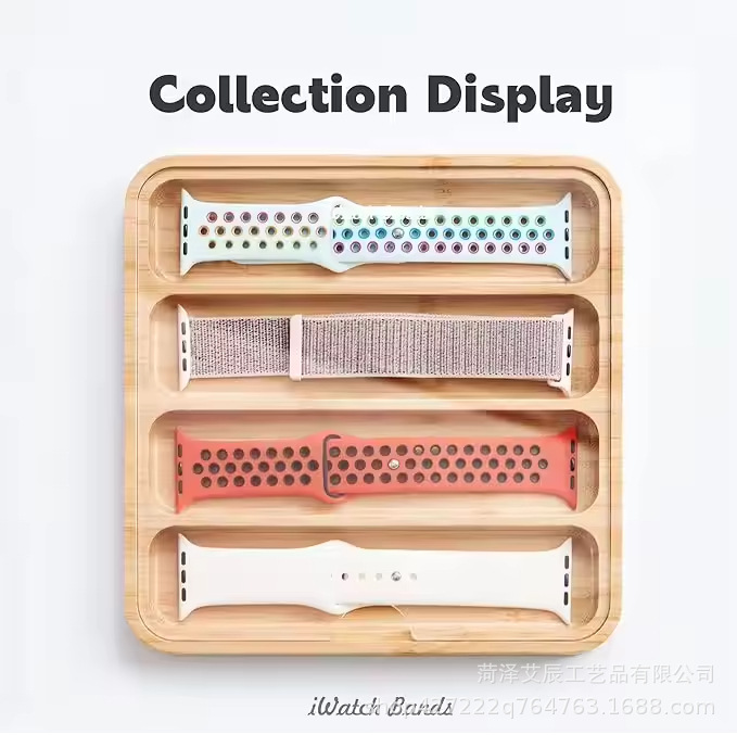 Wooden Watch Strap Bracelet Storage Box Dressing Table Cloakroom Countertop Multi-Grids Watch Strap Storage Box Display Tray