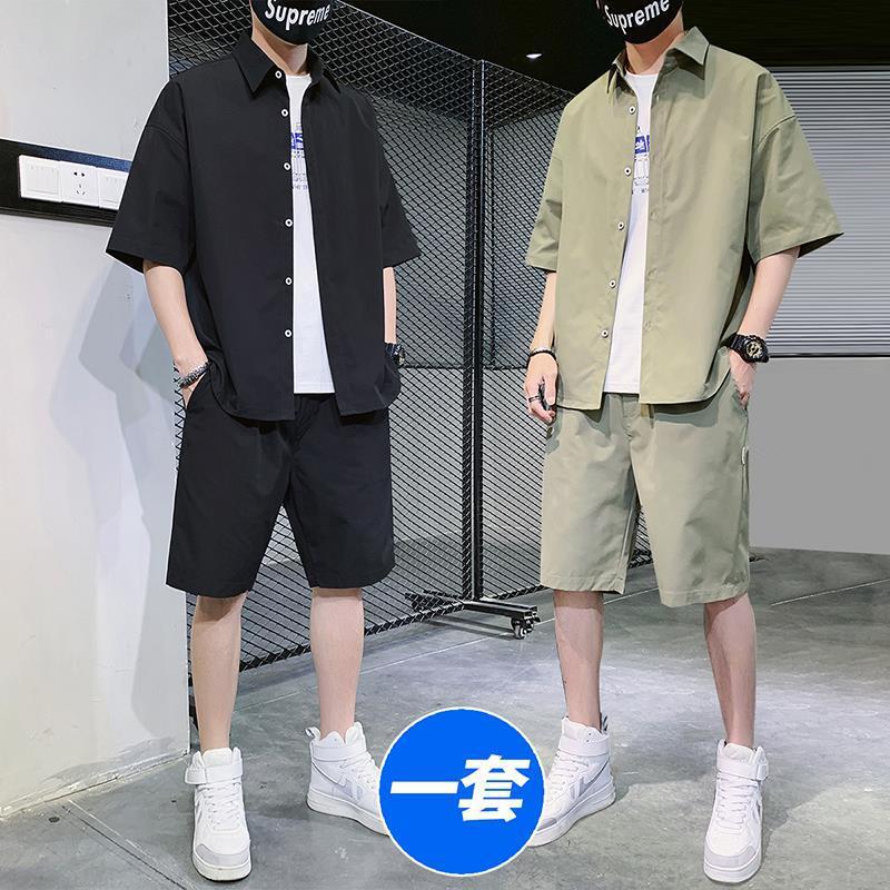 Men's Casual Suit Summer Thin Ice Silk Sports Clothes Fashion Matching Trendy Korean Style Duffy Handsome Short-Sleeved Shorts Men's Casual Suit Summer Thin Ice Silk Sports Clothes Fashion Matching Trendy Korean Style Duffy Handsome Short-Sleeved Shorts