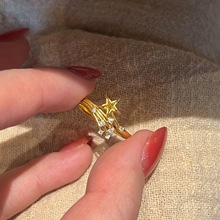 沙金轻奢爆闪星星烟花戒指镶钻轻奢时尚点钻指环女金店同款指环