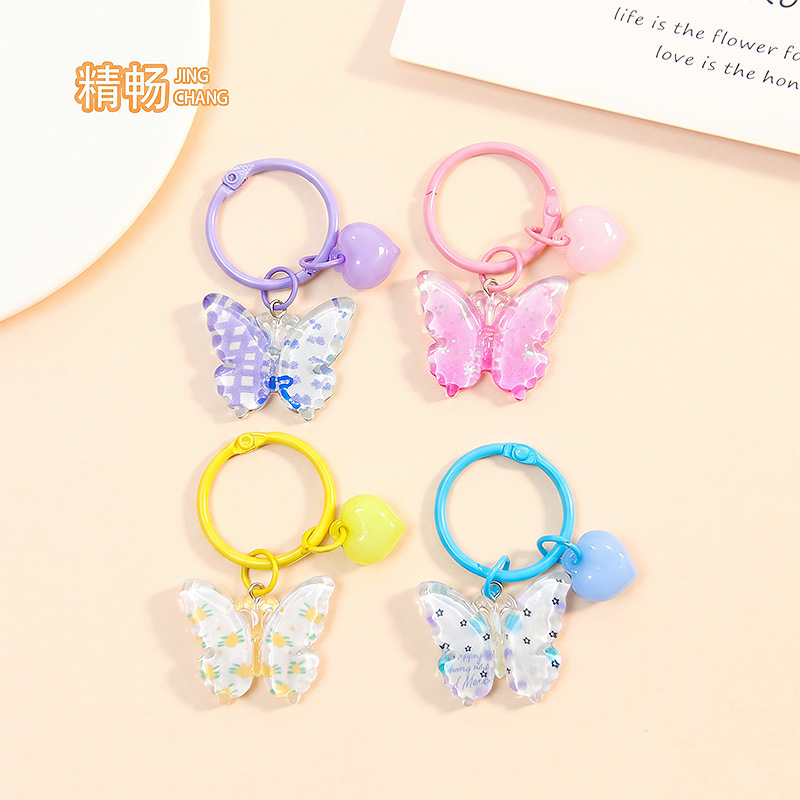 Cute resin butterfly keychain pendant, sweet and fresh style, patchwork bead jewelry, handmade craft supplies, wholesale