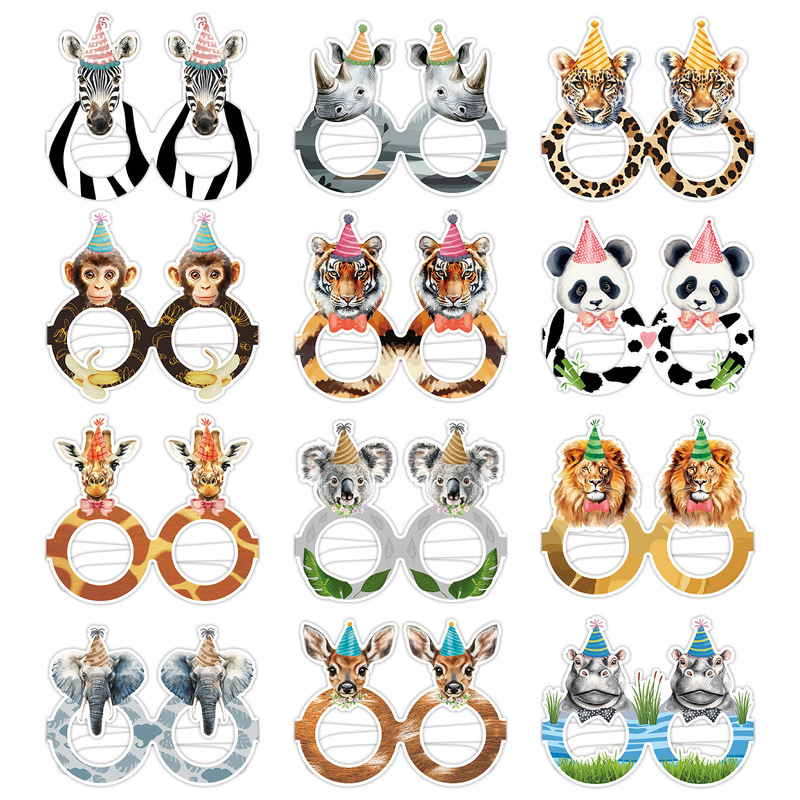 Wildlife Theme Party Decoration Grassland Jungle Animal Glasses Photo Props Mask Party Supplies