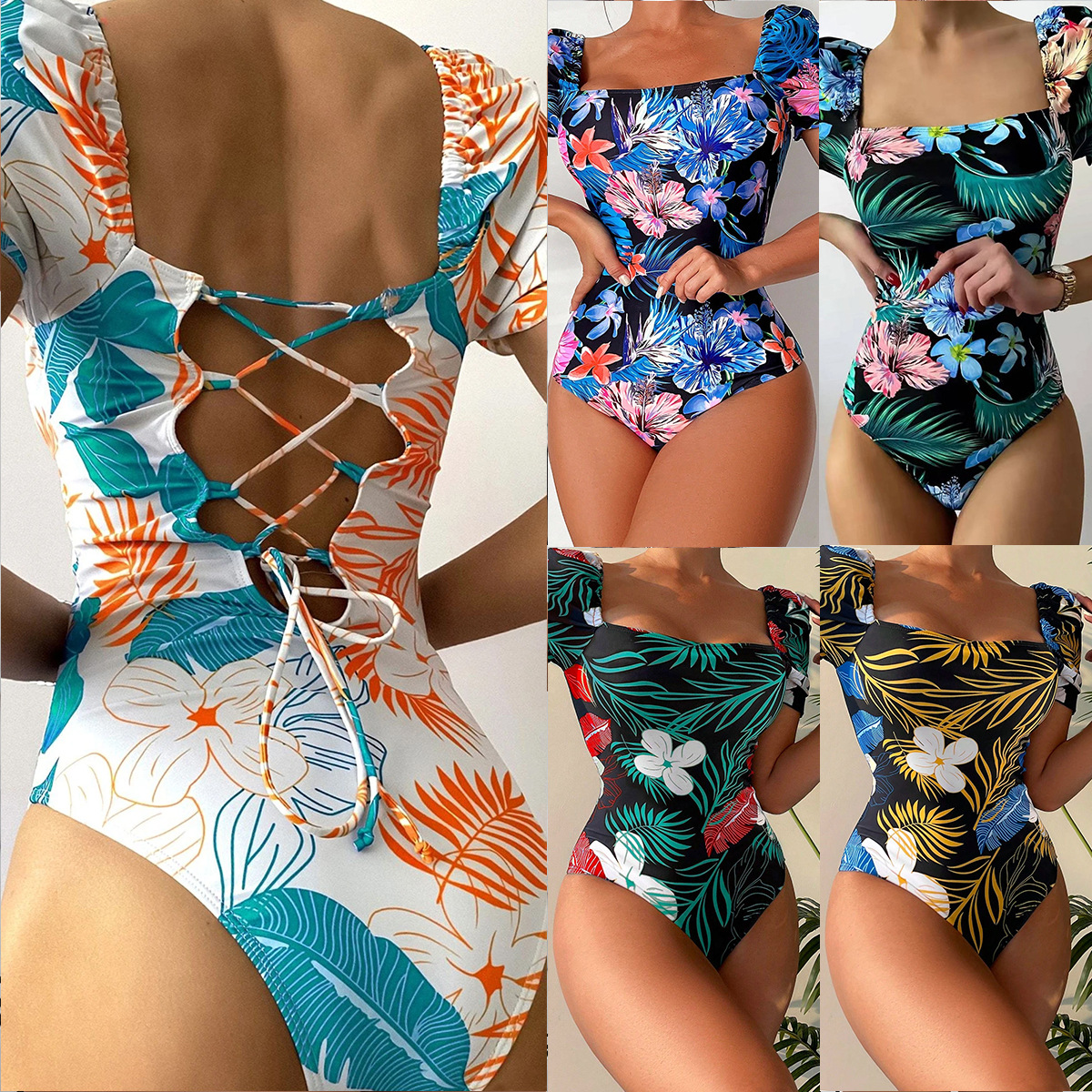 182g Weight Short Sleeve Sleeve Length Polyester Fabric Type Regular Top Length Bodysuit Tops Type 1 Piece Quantity Gym, Swimming, Sports Occasion Square Neck Neckline Regular Fit Fit Type Printing Pattern Women's Gender Casual, Sexy Style Women's Casual Sexy Printing 1 Piece One Piece Swimwear 无