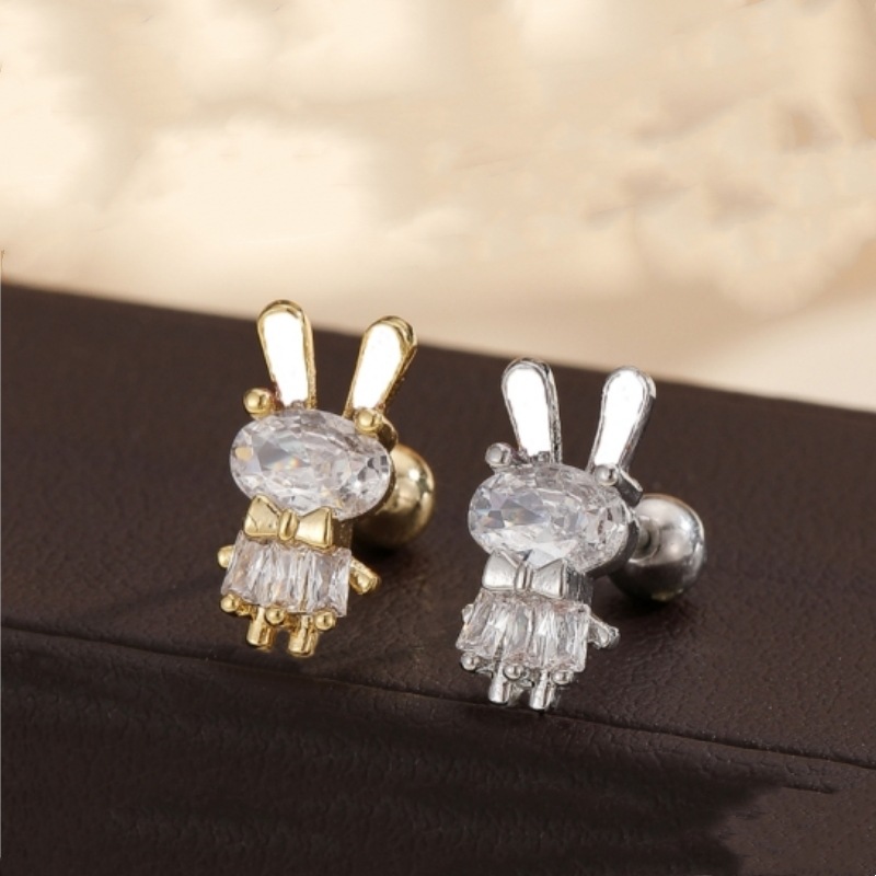 New Stainless Steel Micro-Inlaid Cartoon Cute Rabbit Ear Bone Nail Decoration Fashion Earring detail image 8