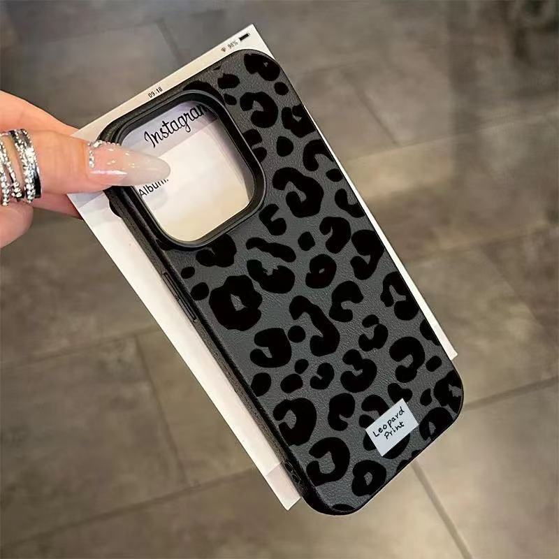 Black Leopard Print Spots Suitable for Apple 16 Phone Case iPhone 15 Pro Lychee Pattern 13 Pro Matte 12/11