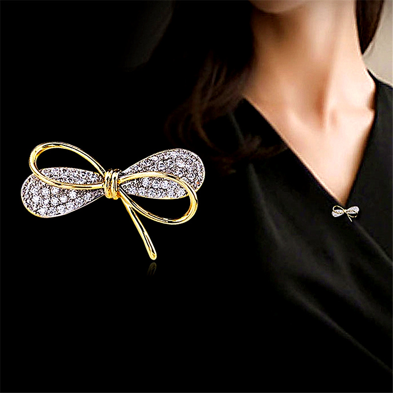 Elegant Simple Style Bow Knot Copper Inlay Zircon Women's Brooches display picture 1