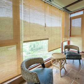 定 制竹帘窗帘卷帘遮光门帘家用竹帘子阳台遮阳隔断茶室竹卷帘升