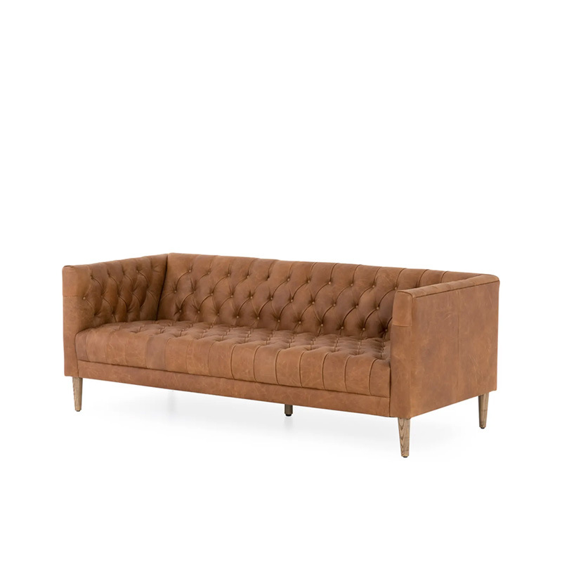 American lightweight luxury leather pull-fastener three-seater sofa, Italian postmodern minimalist living room straight sofa, furniture for small households