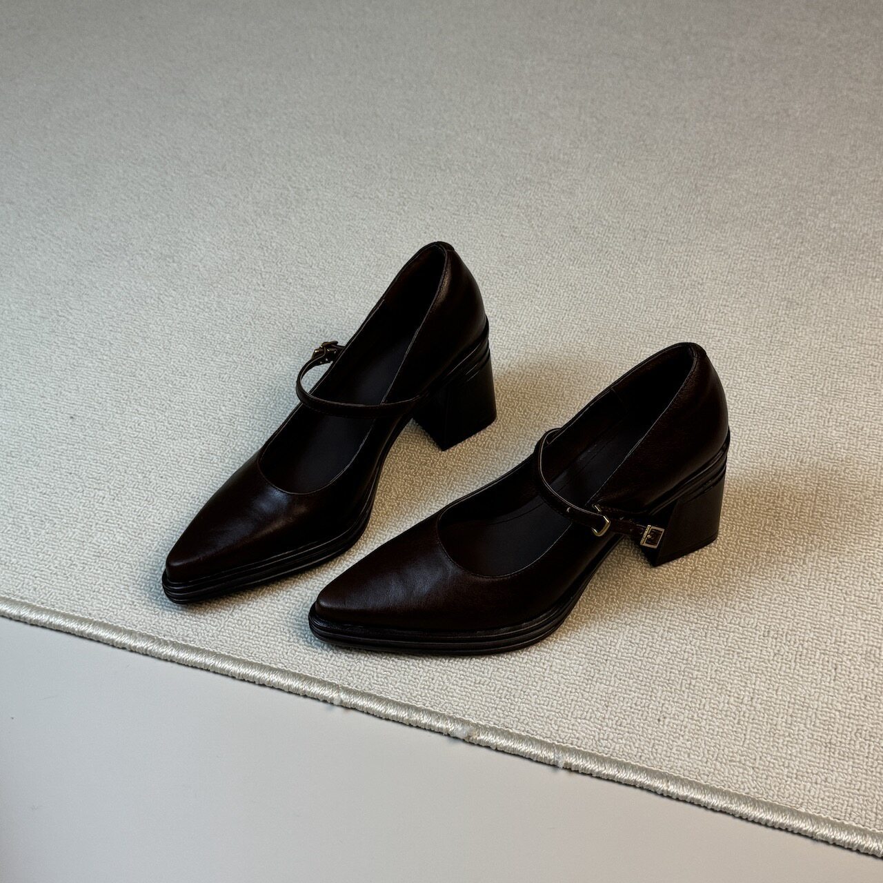 7cm Silent Chunky High Heel Pointed Toe Mary Jane Shoes with Shallow Strap, New Versatile Style with Buckle Strap, Suitable for Pairing with Dresses