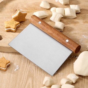 Baking Tools Square Pizza Knife Stainless Steel Noodle Knife Rice Roll Scraper Round Handle Beech Wood Dough Cutter