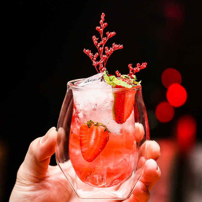 Copa de whisky de doble capa Copa de vino de estilo europeo Copa de vidrio resistente a altas temperaturas Copa de licores Copa de bebidas frías Copa de café de diamantes creativos