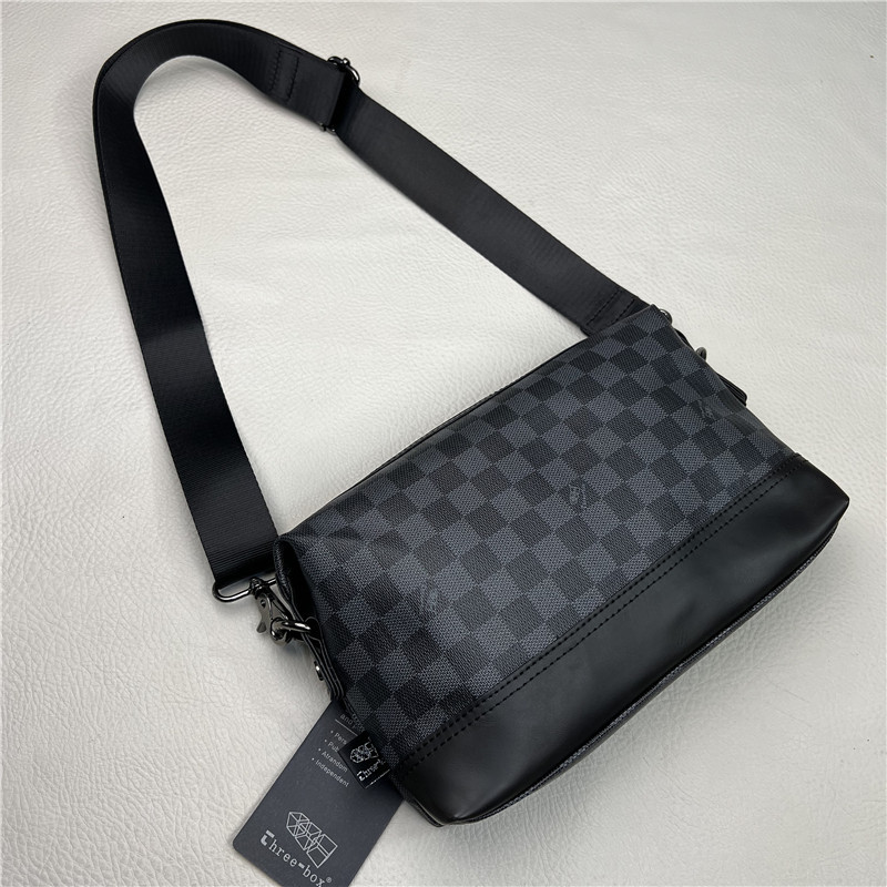 三盒子潮牌男单肩包 时尚格纹男女斜挎小背包 日韩运动格子手拿包