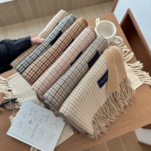 秋冬新款保暖情侣学生双面格子仿羊绒围巾女韩版加厚流苏外贸围脖