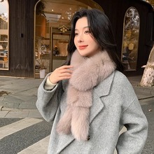 整皮狐狸毛围巾女冬季韩版百搭双尾围脖简约皮草护颈毛领子气质款