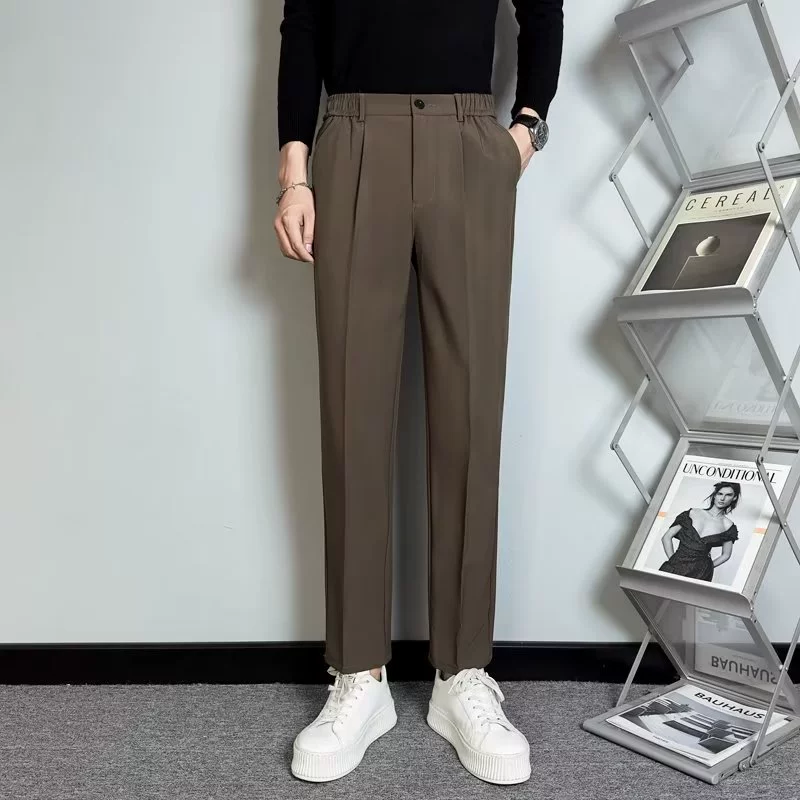 Мужские черные брюки для отдыха, универсальный костюм, Slim fit, свободный прямой крой