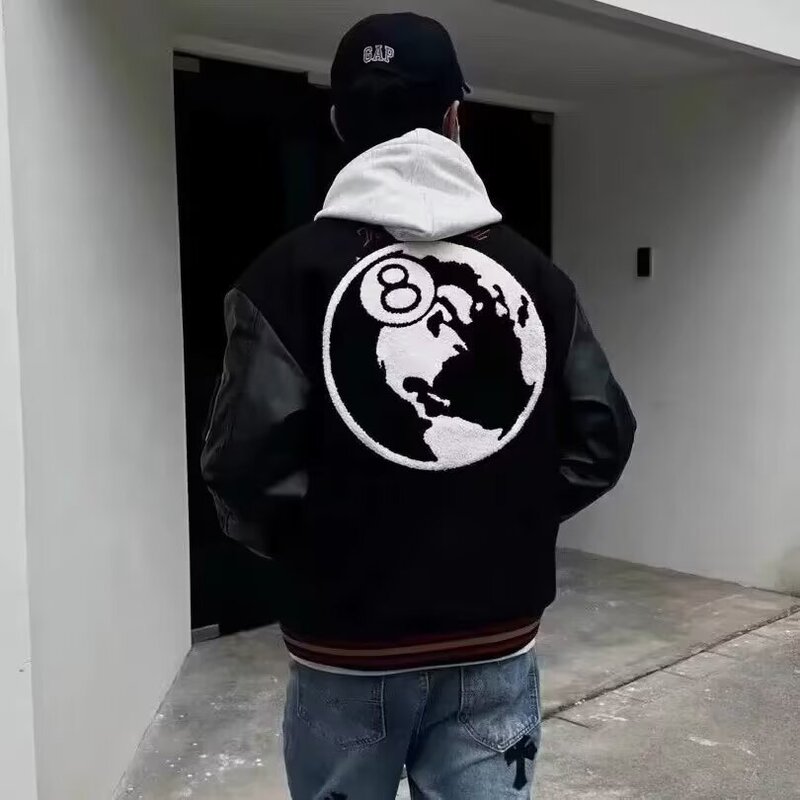Spring and Autumn American Versatile Woolen Embroidered Baseball Jacket Men's Trendy Hip-Hop Handsome High Street Bomber Jacket