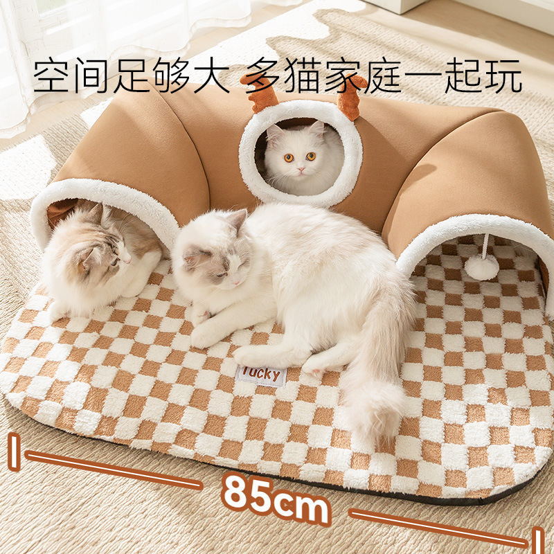Explosivo transfronterizo 2024 otoño e invierno gato alce escondite gato túnel para jugar y dormir túnel todo en uno nido de gato mascota al por mayor