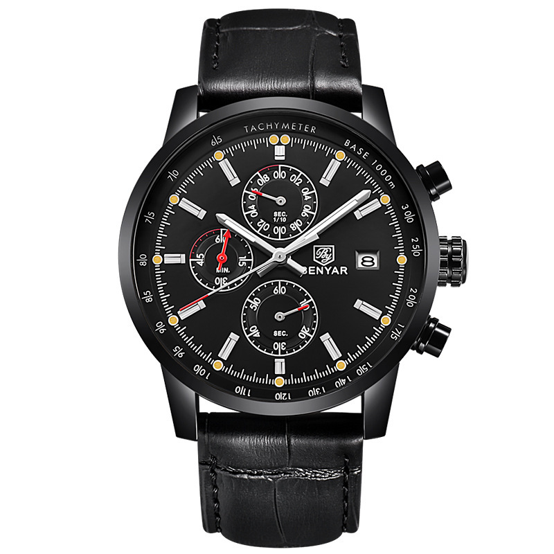 BENYAR Binya reloj de los hombres de moda multi-funcional calendario impermeable Cinturón Reloj de los hombres correa de acero reloj casual 5102