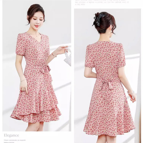 Gentle Breeze French Vintage Floral Puff Sleeve V-Neck Dress 2025 Summer High-End Fitted Waist Dress for Women