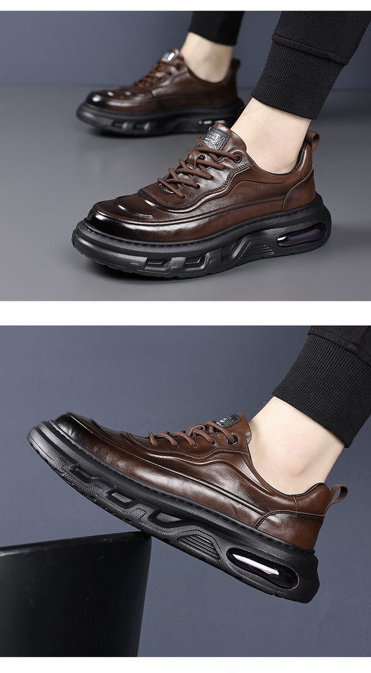 Giày sneaker nam da bò thật đế dày, giày thể thao thông thường thoáng khí đa năng — màu nâu, màu đen chi tiết 14