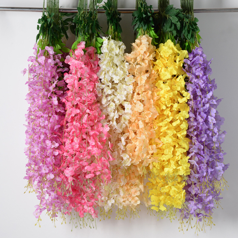 Flores de simulación 6 hojas de cifrado wisteria petal de feijano flor de arco de boda decoración de flores falsas de caña violeta