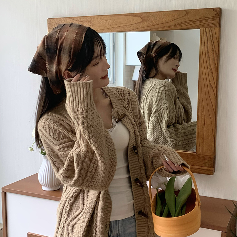 Bufanda triangular, babero, estilo de primavera y verano para mujer, bufanda de estilo literario, pañuelo a cuadros, diadema pastoral para mujer de verano, accesorios para el cabello, bufanda de seda, cintura