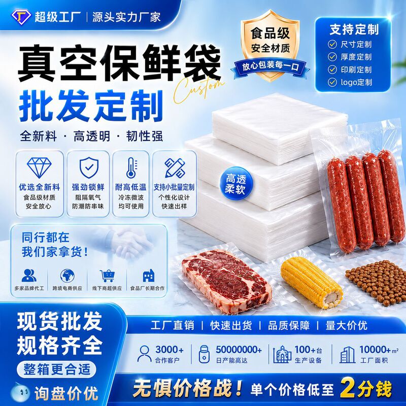 Food Vacuum Packaging Bags, Three-Sided Sealing, Smooth Surface Sealing Bags, Plastic Fresh-Keeping Bags, Commercial Vacuum Sealing Bags, Custom-Made