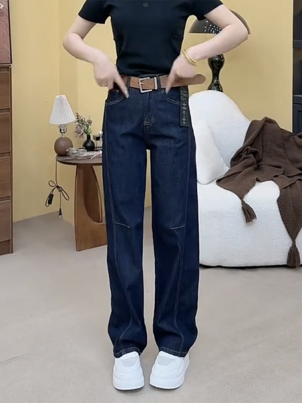 2025早秋新款牛仔裤女大码弹力显瘦窄版直筒拖地裤遮肉减龄阔腿裤|undefined