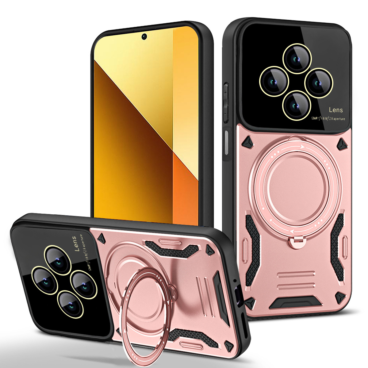 Gran ventana de escudo RM toda la serie 14C caso de teléfono celular anillo de soporte anticaída creativo de succión magnética de automóvil cubierta protectora de teléfono celular