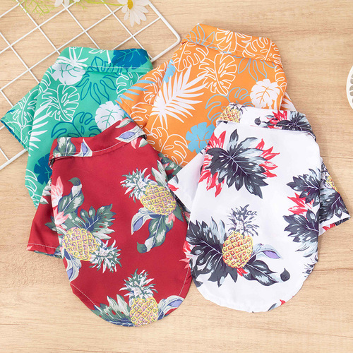 Dog clothes summer pineapple coconut tree Hawaiian style shirt cat Teddy Boston terrier small dog pet apparel