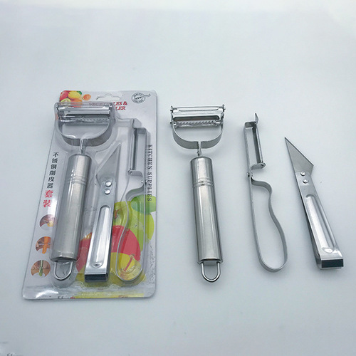 Stainless steel peeler three-piece set potato peeling knife smiley face grater skin scraper duck feather clip run street stall