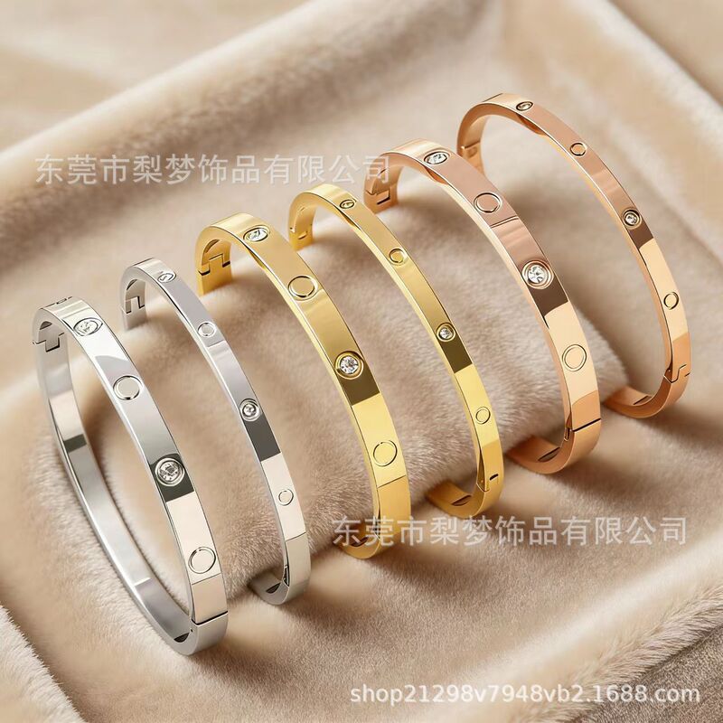Cross-Border Fashion Titanium Steel Bracelet with Ten Diamonds, Full Stud Clasp Stainless Steel Bracelet, Full Diamond Logo Stud Jewelry Wholesale Cross-Border Fashion Titanium Steel Bracelet with Ten Diamonds, Full Stud Clasp Stainless Steel Bracelet, Full Diamond Logo Stud Jewelry Wholesale