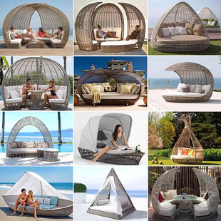 Outdoor Leisure Rattan Bed Scenic Spot Outdoor Waterproof Birdcage Sofa Homestay Internet Celebrating Bird Nest Round Bed Villa Furniture