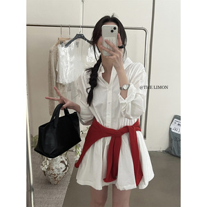 the limon柠檬绿茶2025春季新款韩系气质收腰显瘦衬衫裙连衣裙女