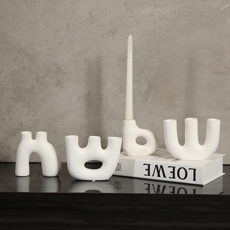 INS simple creativo blanco cerámica candelabro decoración con velas cena comedor Mesa decoración modelo decoración de la habitación