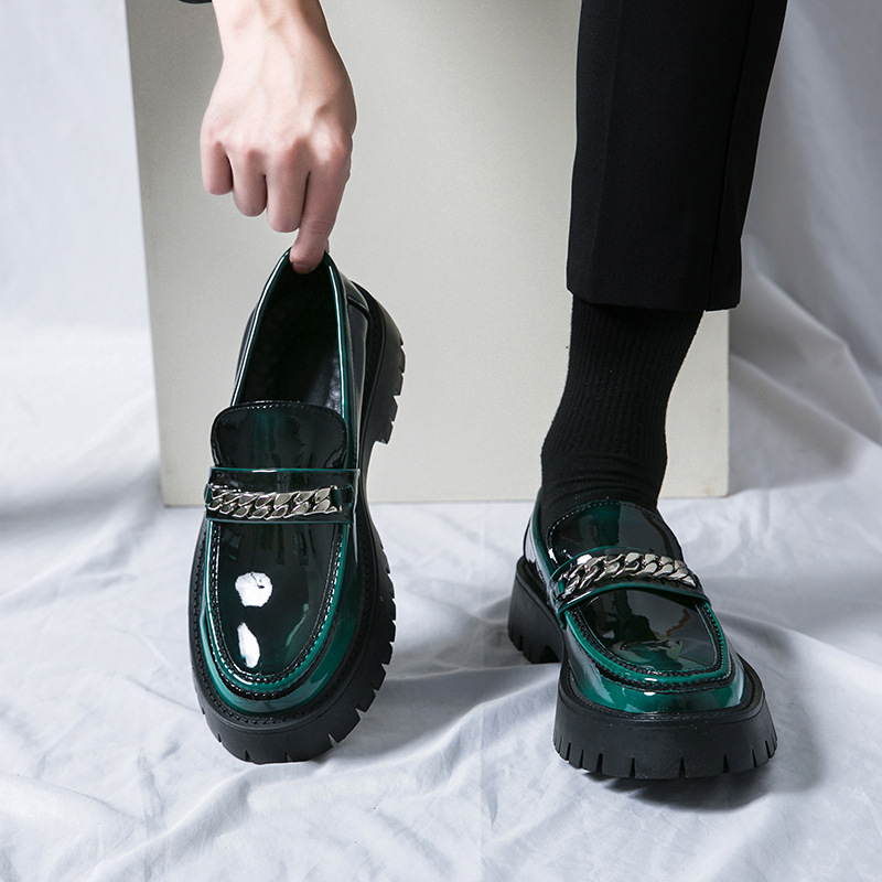 2026 New Men's Large-Toe Leather Shoes with Thick Soles, Height-Increasing Patent Leather, Shiny Casual Chunky Heel Loafers, Hairstylist Trendy Shoes 2026 New Men's Large-Toe Leather Shoes with Thick Soles, Height-Increasing Patent Leather, Shiny Casual Chunky Heel Loafers, Hairstylist Trendy Shoes