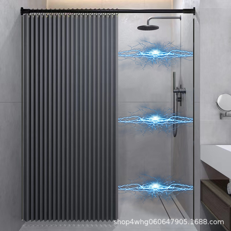 Cortina de ducha plegable Punch-libre baño partición cortina impermeable imitación Lino baño cortina húmeda y seca separación magnética succión caliente