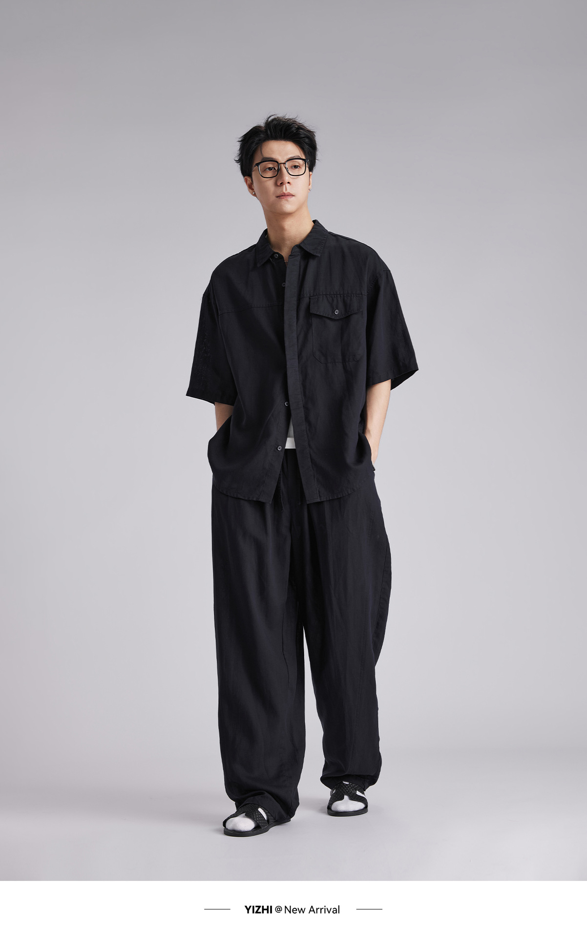 Bộ sơ mi linen tay ngắn nam phong cách lịch lãm, thoáng mát — Xanh navy chi tiết 24