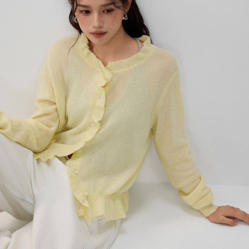 Fluffy and Soft, Gentle Ruffled Edge Lyocell Alpaca Wool Knit Sweater for Women, 2026 New Casual Korean Style Top