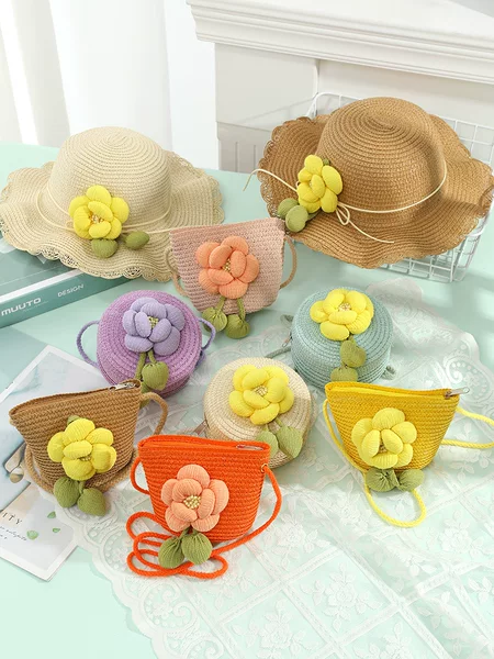 Children's Woven Straw Bag for Women 2025 New Cute Summer Little Girl Crossbody Bag Seaside Anti-Scratch Straw Hat Fashion
