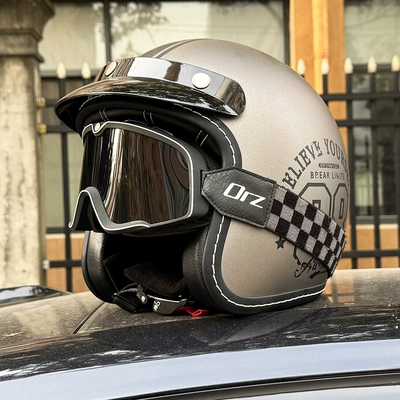 Motosiklet dəbilqələri — 3C certification 3/4 helmet winter retro - m-titanium-gray-08-retro-black-tea-goggles