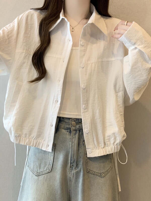 White Thin Shoulder-Length Shirt, Sun Protection Jacket, Women's Spring and Summer New Style, Large Size Outerwear Cardigan Top
