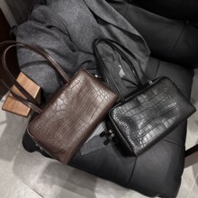 鳄鱼纹牛皮保龄球包轻奢腋下托特包2026新款波士顿斜挎包单肩女包