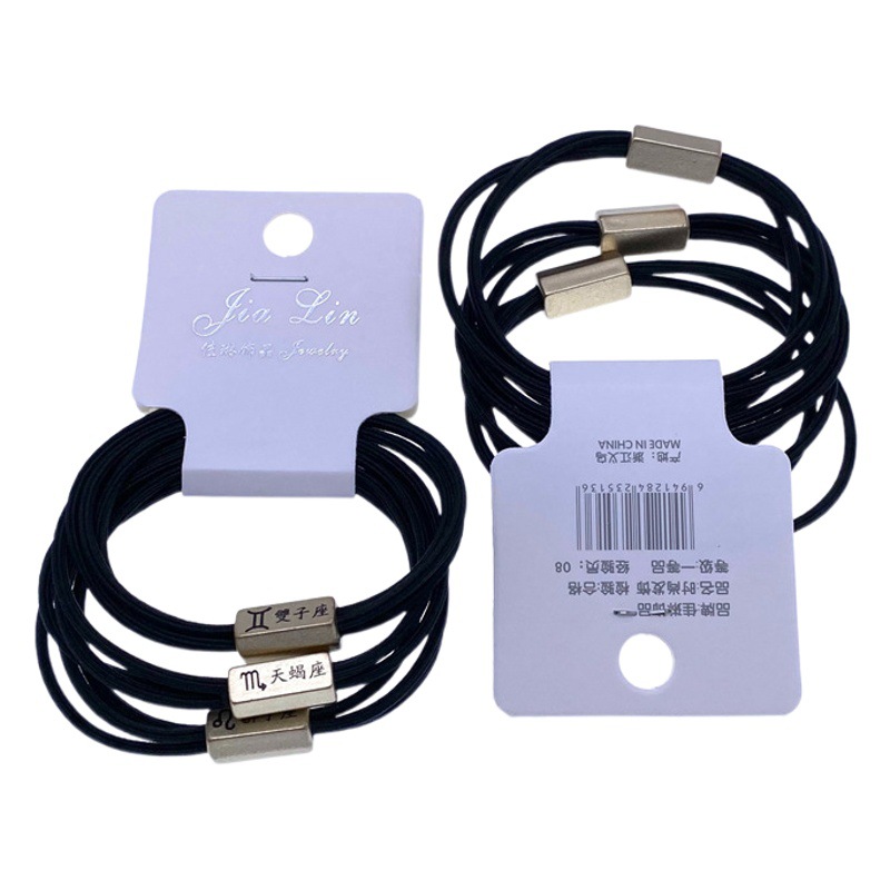 Tarjeta de pedido de 3 piezas doce constelación corbata de pelo de mujer banda de pelo negro cuerda de pelo banda de goma dos yuanes tienda accesorios para el cabello accesorios para la cabeza