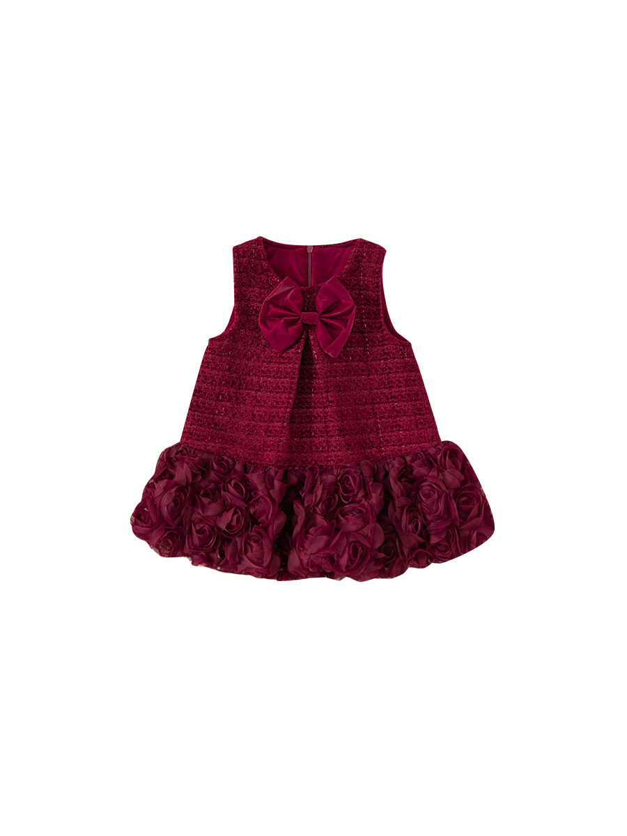 Vestido de cumpleaños de princesa de niña vestido de cumpleaños sin mangas otoño e invierno nuevo Festival de bebé vestido de chaleco de lazo rojo de año nuevo