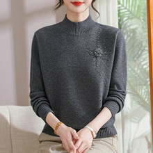 中年妈妈秋冬装半高领加厚毛衣时尚打底衫中老年修身显瘦百塔毛衣