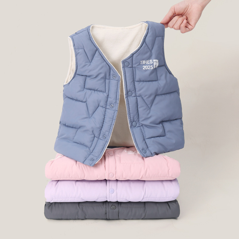 2025 Autumn and Winter New Children's down Cotton Vest Boys and Girls Baby Plush Cotton Vest Small, Medium and Large Children's Waistcoat