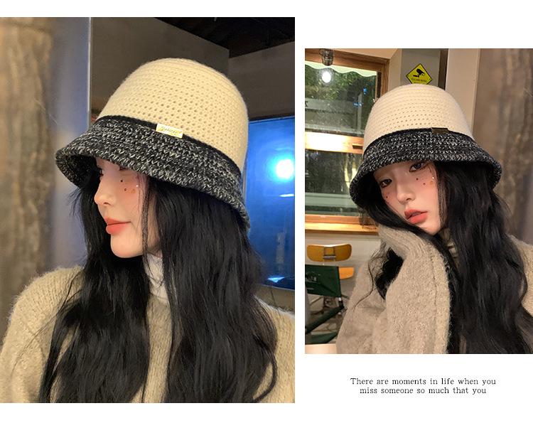 Cappello da scodella coreano lavorato a maglia coreano da donna per l'autunno e l'inverno Calore all'aperto Piccola folla Clip a colori Sfilata di moda Volto piccolo_voghion.com
