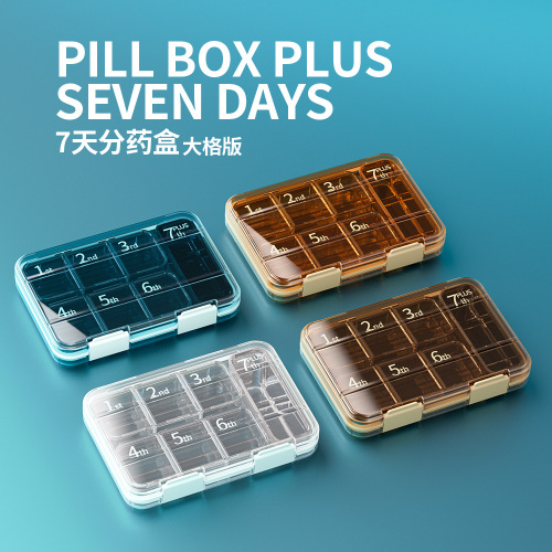 Cross-border large-capacity seven-day-a-week pill box with multiple compartments for large pills and convenient 7-compartment sealed plastic pill box