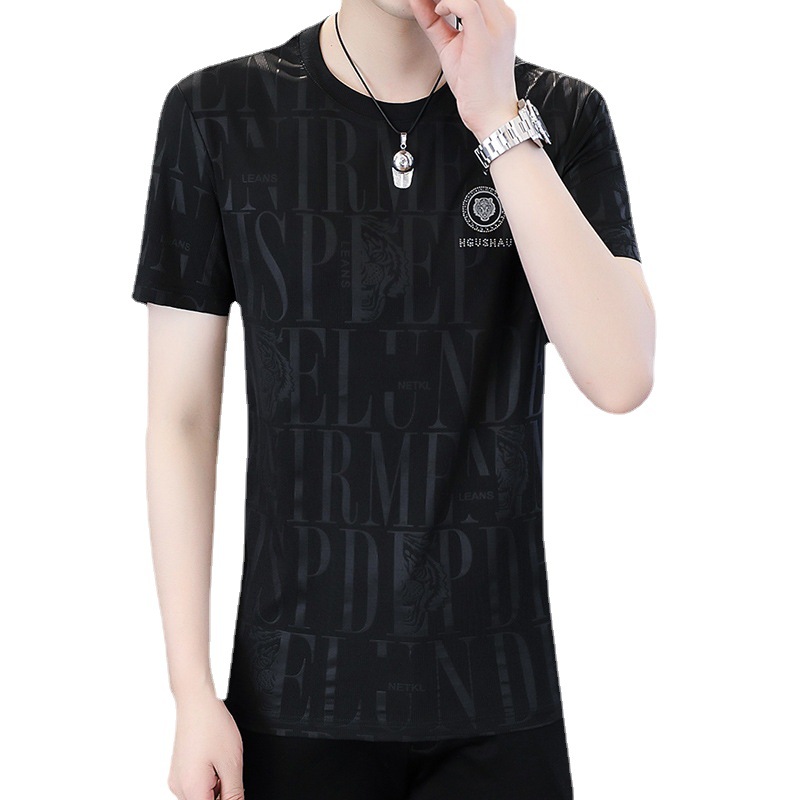 Suvine jääsiidist lühikeste varrukatega meeste 2024. aasta uus poolvarrukatega T-särk, brändi Instagram trendikad lahtised riided_voghion.com