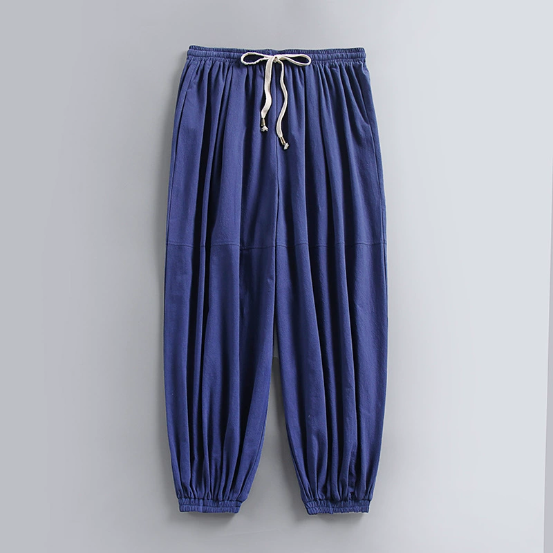 Мужские повседневные брюки для бега больших размеров, летние тонкие дышащие хлопковые и льняные брюки с эластичной резинкой на талии, льняные брюки в стиле ретро, ​​модные укороченные брюки